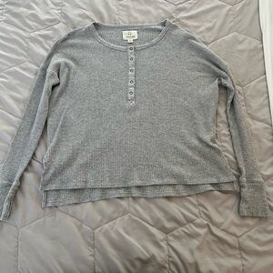 aerie Gray Waffle Henley Long Sleeve Top